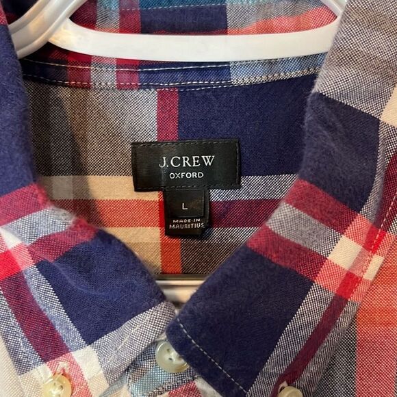 J.Crew Men’s Long Sleeve Oxford Button Down Shirt Size Large Blue Red Tan - Picture 2 of 8